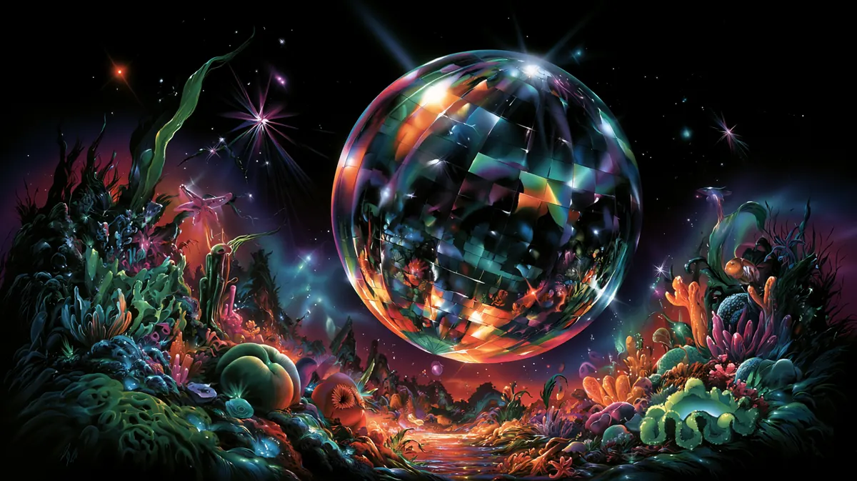 Disco ball over a coral reef