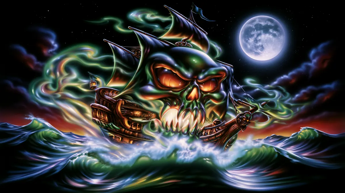 Skull ship in green fog